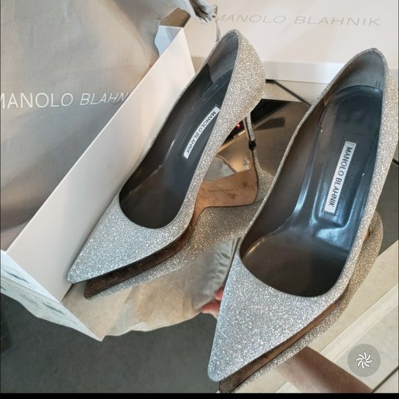 Manolo Blahnik size 38.5 Silver Glitter - Picture 8 of 13